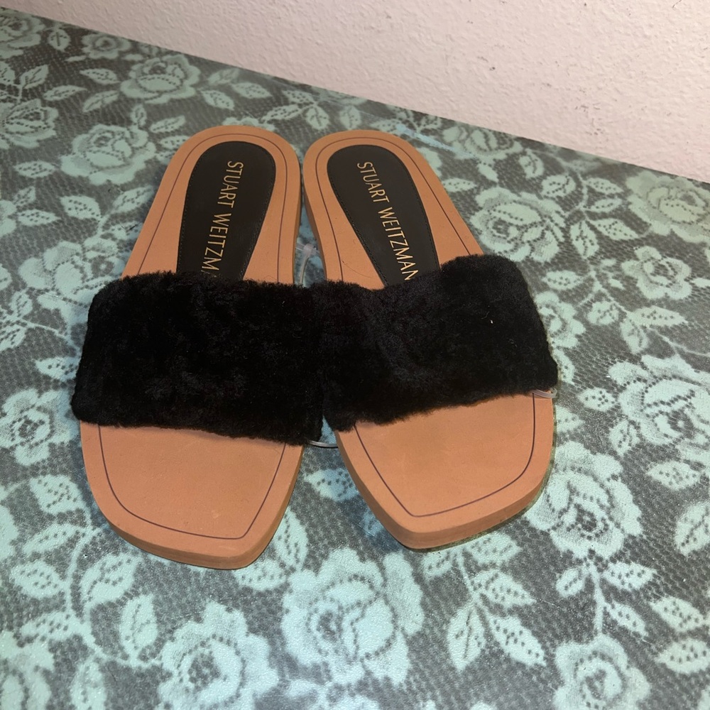 Stuart Weitzman Cammy Shearling-Strap Slide Sanda… - image 1